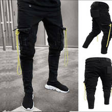 Men Black Cargo Jeans With Pocket Long Slim Fit  Denim Pencil Pants Combat Biker Casual Stretch Work Trousers Man Jeans Hombre 2024 - buy cheap