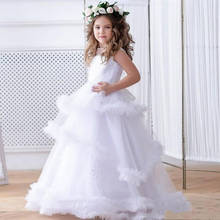 Ruffled Flower Girl Dresses Toddler Girls Pageant Dresses Lace Appliques Tulle Floor Length Girls Birthday Party Skirts 2024 - buy cheap