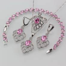 Joias adultas femininas casamento joias grandes cor de prata rosa brincos colar pulseira e anel feminino conjuntos de fantasia 2024 - compre barato