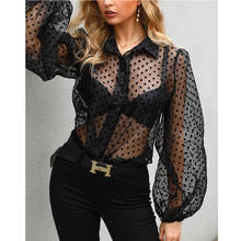 Blusa de chifón con manga farol para mujer, camisa Sexy transparente para oficina, verano, XZ599, 2019 2024 - compra barato