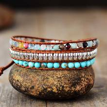 Triple Leather Wrap Bracelets W/ Natural Stone Vintage Beads Statement Bracelet  Bohemian Handmade Jewelry Gifts 2024 - buy cheap