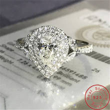 100% original 925 prata esterlina diamante cz anel gota de água noivado casamento banda anéis para mulheres charme nupcial jóias finas 2024 - compre barato