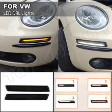 Luces LED diurnas para coche Volkswagen, Kit de 2 unidades, intermitente amarillo y secuencial, DRL, para VW Beetle 2006-2010 2024 - compra barato