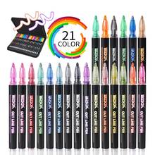 Canetas metálicas com 21 cores, caneta de ponta dupla, material escolar, com estojo 2024 - compre barato