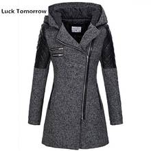 Women Winter Hooded Coat Autumn Zipper Slim Outerwear Spring Fashion Patchwork Black Gray Female Warm Windproof Overcoats 2024 - buy cheap