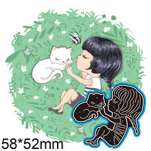 Moldes de metal com estampa de gato e menina silenciosa, moldes de metal para álbum de cartões de papel artesanato decoração 58*52mm 2024 - compre barato