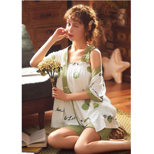 3 Piece/Set Pajama Women 100% Cotton Long Robe Sling Vest Shorts Print Flower Dot Pyjama Mom Casual Student Sweet Homewear 2024 - buy cheap