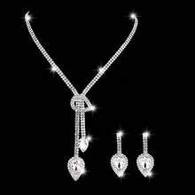 Simple Female White Crystal Wedding Jewelry Set Charm Silver Color Dangle Earrings For Women Trendy Bridal Zircon Chain Necklace 2024 - buy cheap