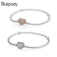 Buipoey Pink Zircon Heart Buckle Chain Silver Color Rose Gold 16CM-21CM Snake Chain Fit DIY Charm Bracelet Bangle Kids Jewelry 2024 - buy cheap