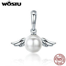 Женский браслет и ожерелье WOSTU, из 100% стерлингового серебра 925 пробы с подвеской в виде крыльев Ангела и перьев, CQC381 2024 - купить недорого