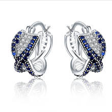 Trendy Female Blue White Crystal Earrings Dainty Silver Color Clip Earrings For Women Charm Bride Cross Zirconia Wedding Earring 2024 - buy cheap