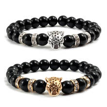New Fashion Men Bracelet Leopard Head Lava Natural Stone Beaded Strand Bracelets Bangles Yoga Charm Male's Jewelry Gifts On Hand 2024 - buy cheap