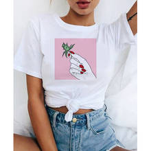 Длинные розовые пальцы печатных футболка для женщин 90s Графический Harajuku футболка с изображением якоря Топы Футболка Милая футболка с короткими рукавами и рисунком животных футболки женские футболки 2024 - купить недорого