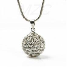 Cheapest!Free Shipping!10mm White Disco Pave  Ball Pendant  New Silver Plate Chain crystal  Necklace rhyfg 2024 - buy cheap