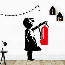 Modern Banksy Girl Fire Extinguisher Wall Stickers Decorative Sticker Home Decor For Kids Rooms Home Decor Art Decals 2024 - buy cheap
