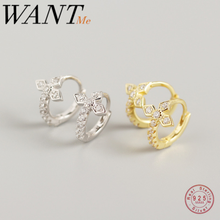 WANTME-pendientes de plata de ley 925 con diseño de trébol para mujer, aretes pequeños, plata esterlina, Circonia cúbica, zirconia, circonita, zirconita, diseño geométrico 2024 - compra barato