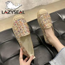 LazySeal-zapatos planos de tela de algodón para mujer, Calzado con suela de cáñamo TPR, con borde, de tacón plano 2024 - compra barato