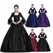 Halloween Women Victorian Medieval Queen Cosplay Costume Masquerade Vitch Vampire Black Gothic Lace Stitching Long Court Dress 2024 - buy cheap
