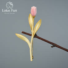Lotus Fun-Broche plata de primera ley y oro 18K diseño tulipán para mujer, pasador, plata esterlina 925, oro de 18 quilates, con forma de flor, diseño fino, regalo chica, hecho a mano 2024 - compra barato