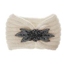 Women Sequin Knitted Hairband Flower Rhinestone Beaded Ear Warmer Wide Head Wrap 2024 - buy cheap