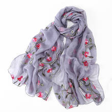 2020 Fashion Flower Embroidered Scarf Shawl Women Ladies Elegant Travel Beach Muslim Long Chiffon Shawl Silk Scarves 2024 - buy cheap