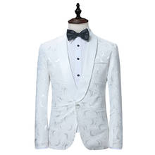 Mens White Floral Jacquard Suit Jacket Brand One Button Shawl Collar Party Wedding Groom Blazer Men Stage Singer Costume Homme 2024 - buy cheap