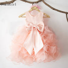 Cute Puffy Pink Ball Gown Girl Pageant Dress Flower Girl Dresses Puffy Organza Satin Bow First Communion Dress New Year 2024 - buy cheap