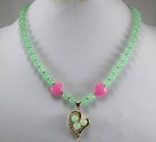 Ожерелье из светильник-зеленого нефрита 18 дюймов и инкрустация сердцем gp 3, дизайнерские бусины из натурального нефрита, кулон, вязаное кружево 2024 - купить недорого