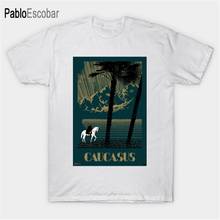 Мужская хлопковая футболка, летняя футболка, винтажный постер для путешествий, футболка с изображением Кавказа, Мужская футболка shubuzhi, большие размеры 2024 - купить недорого