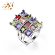 Anillos Yuzuk-anillo cuadrado Multicolor de turmalina para mujer, joyería fina de Plata de Ley 925 auténtica, Anillos de boda 2024 - compra barato