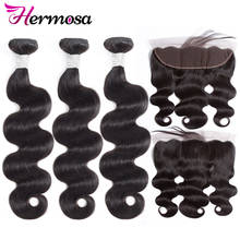 Hermosia-aplique lace front ondulado humano, 3 pacotes de cabelo brasileiro 13x4 com renda, parte livre 2024 - compre barato