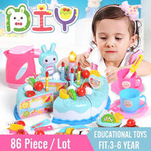 Decoração de bolo de aniversário infantil, 86 peças, faça você mesmo, corte de fruta, brinquedo de cozinha, em miniatura, presente educacional de comida, para meninas 2024 - compre barato