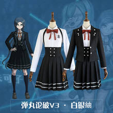 Conjunto de fantasia para cosplay, peruca longa e ondulada danganronpa, shiroane, changan, ronpa jk, para fantasia de dia das bruxas, azul 2024 - compre barato