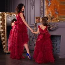 Burgundy Mommy & Me High Low Tulle Puffy Dress Floor Length Ruffled Tiered Dresses Women Fromal Party Gown Bow Custom made 2024 - buy cheap