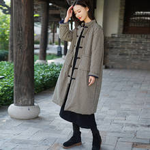LZJN-abrigos largos Vintage para mujer, chaquetas gruesas de manga larga, estilo Retro, Natural, Color a cuadros, Invierno 2024 - compra barato
