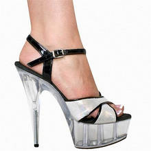 Señora moda plata cristal Glitter sandalias 15cm tacones altos plataforma zapatos de baile hermosos 6 pulgadas zapatos de cristal 2024 - compra barato