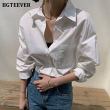 BGTEEVER-camisas blancas de gran tamaño con un bolsillo para mujer, blusas informales de un solo pecho con cuello vuelto, Tops de primavera, 2021 2024 - compra barato