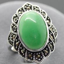 Joyería de moda Retro17X22mm Jades verdes incrustados marcasita anillo de Plata de Ley 925 7/8/9/10 2024 - compra barato