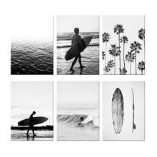 Modern Wall Home Decor Black White Beach Cuadros Wall Art Canvas Poster and Prints Man with Stateboard Art for Living Room 2024 - buy cheap