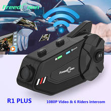 R1 Plus 1080P HD камера WiFi Bluetooth 5,0 мотоцикл группа домофон водонепроницаемый HD объектив 6 райдеров Bluetooth FM шлем гарнитура 2024 - купить недорого