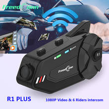 Freedconn r1 mais capacete da motocicleta fone de ouvido bluetooth à prova dwaterproof água 1080p hd vídeo wi fi gravador 6 pilotos moto câmera intercom + fm 2024 - compre barato