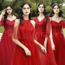 Elegant Wine Red Bridesmaid Dresses Mismatched Styles Lace Hlaf Sleeveless Prom Gown For Wedding Party Robe De Soriee 2024 - buy cheap