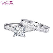 Wuziwen 2 Pcs 925 Sterling Silver Engagement Ring Wedding Set For Women 1.25Ct Princess Cut AAAAA Zircon Bridal Jewelry Rings 2024 - buy cheap