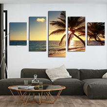 5 peças pôr do sol praia coqueiro temporário pintura arte mural imagens decoração casa tela hd impressões pôster decoração sala de estar 2024 - compre barato