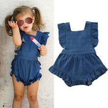 Monos con volantes para niñas pequeñas, ropa de manga corta con volantes, Mono vaquero azul, trajes de verano, 0 a 24 meses 2024 - compra barato