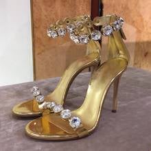 Gold Crystal Cover Heel Stiletto Sandals Cut Out Ankle Strap Zipper Solid Rhinestone Bling Bling Shiny Dress Ladies Shoes 2024 - buy cheap