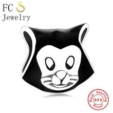 Оригинальные брендовые браслеты HuooNew с подвесками, серебряные бусины с черной эмалью в виде животного, кошки с портом, изготовление ювелирных изделий 2024 - купить недорого