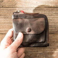 Мини-кошелек для монет в стиле ретро, маленький держатель для карт, женская сумка для водительского удостоверения, из воловьей кожи, мужской ультратонкий простой саквояж на молнии 2024 - купить недорого