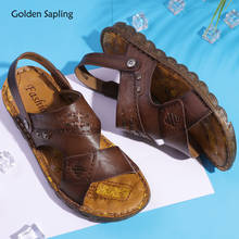 Sandália golden sapling masculina, sandália retrô de couro genuíno, sapatos de praia respirável, sandálias de verão para áreas externas, moda roma sapatos para homens 2024 - compre barato
