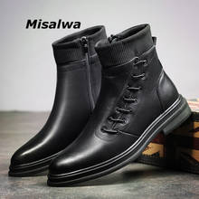 Misalwa botas masculinas de pele, cano alto, fechamento de tecido, bico fino, escritório, uso diário, outono e inverno 2024 - compre barato